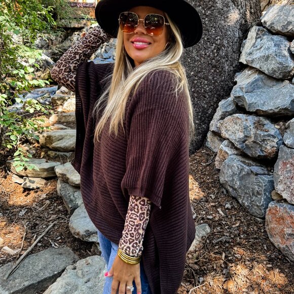 Brown Meg Pullover Poncho - Picture 2 of 4